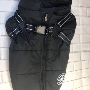 Black Puffer Dog Jacket with Harness